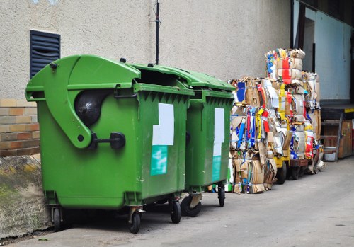 Properly sorted construction debris ready for disposal